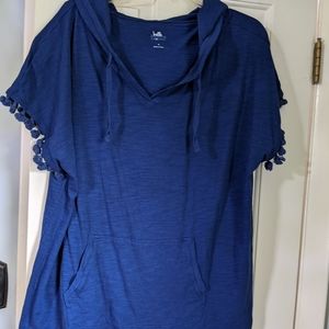 Belle beach short sleeve hooded  shirt with tassles